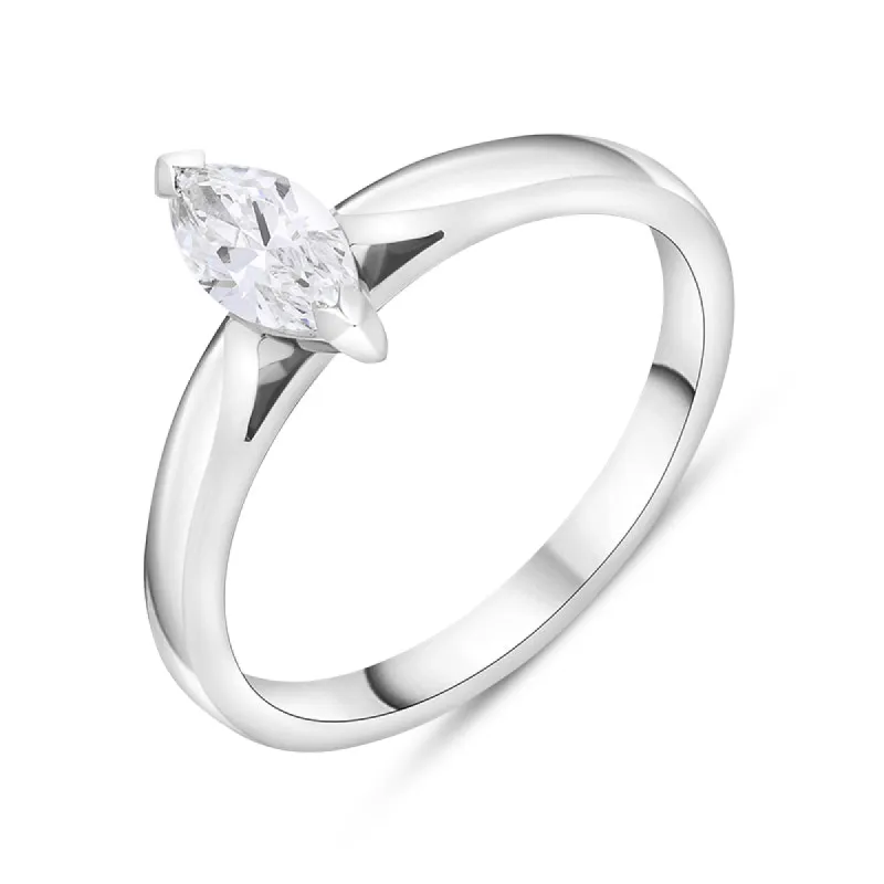 Platinum 0.40ct Diamond GIA Certified Marquise Cut Solitaire Ring sold by C.W. Sellors