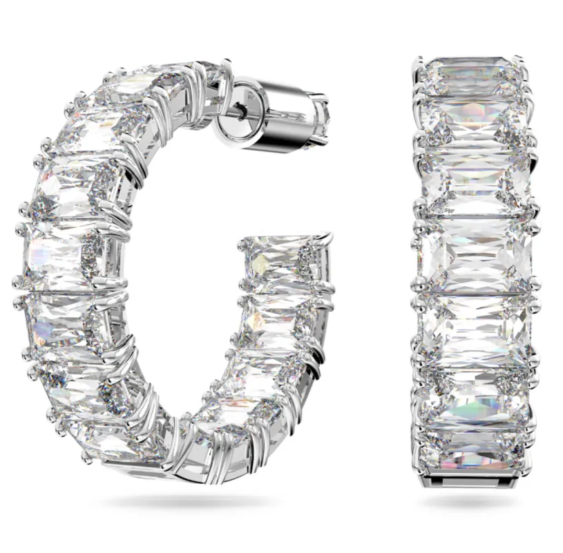 Swarovski Millenia Rhodium Plated White Crystal Octagon Hoop Earrings sold by C.W. Sellors
