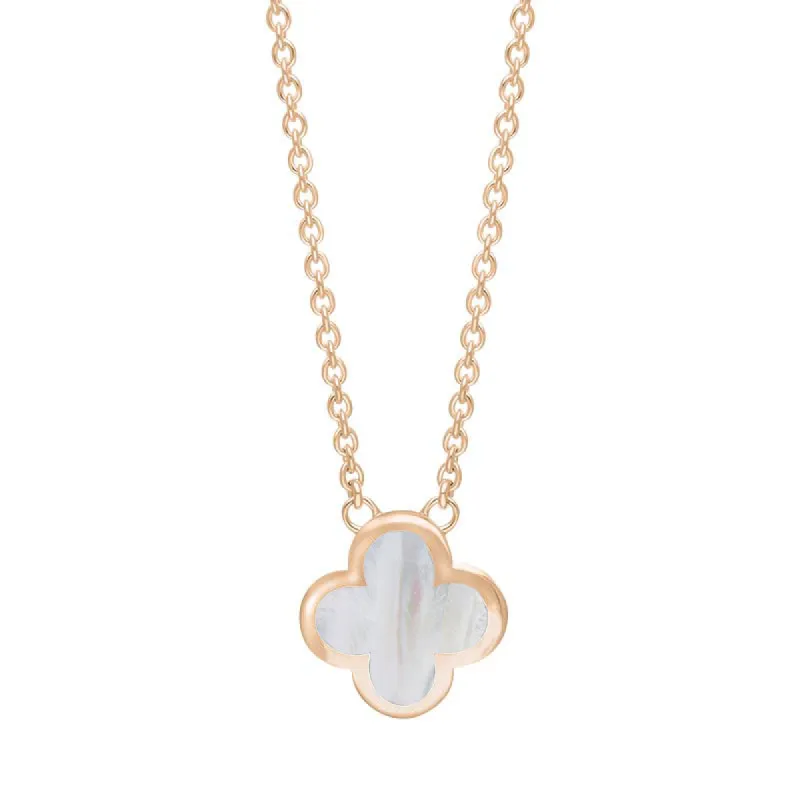 18ct Rose Gold White Mother of Pearl Bloom Small Four Leaf Clover Polished Edge Pendant sold by C.W. Sellors