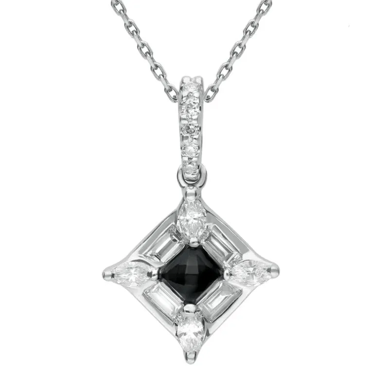 18ct White Gold Whitby Jet 0.37ct Diamond Square Necklace D sold by C.W. Sellors