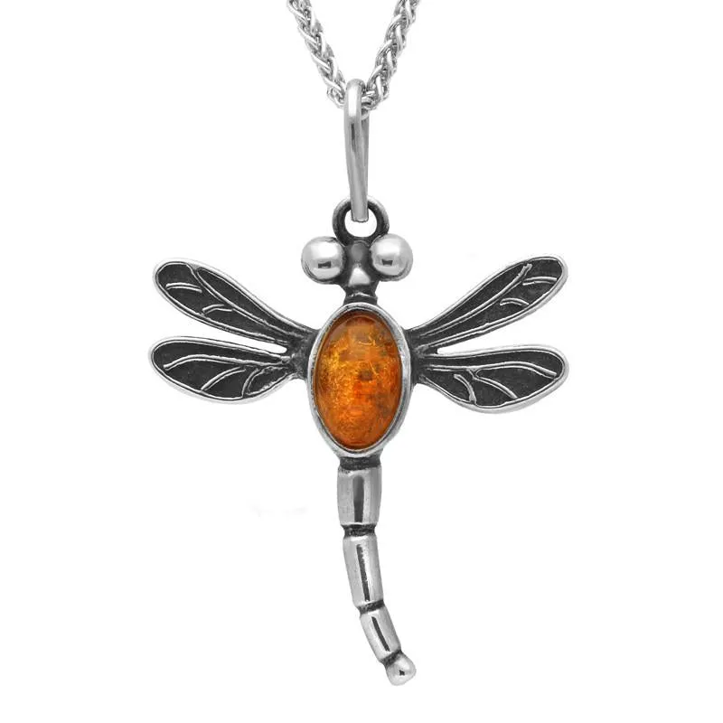 Sterling Silver Amber Small Dragonfly Necklace D sold by C.W. Sellors