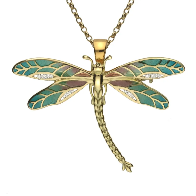 18ct Yellow Gold Diamond Enamel Style & Fashion Dragonfly Brooch Necklace sold by C.W. Sellors
