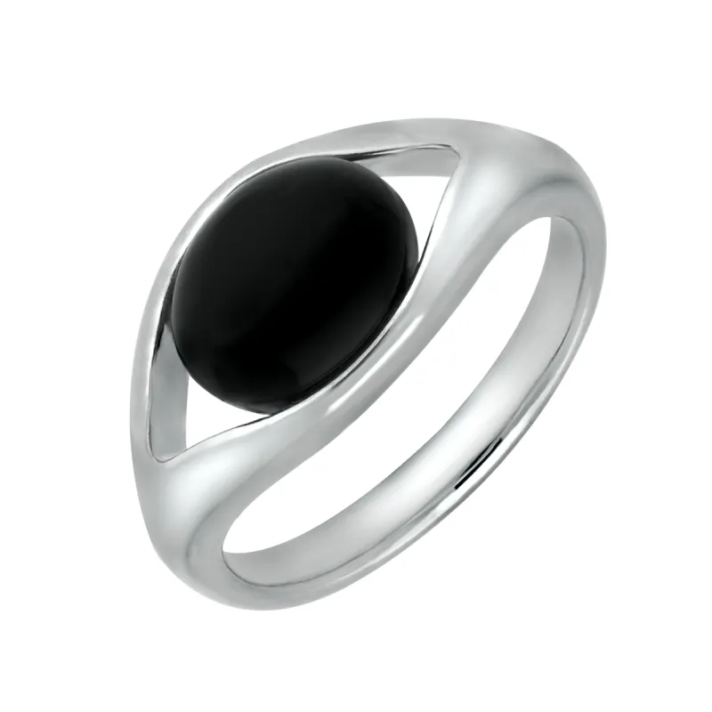 Sterling Silver Whitby Jet Oval Eye Ring sold by C.W. Sellors