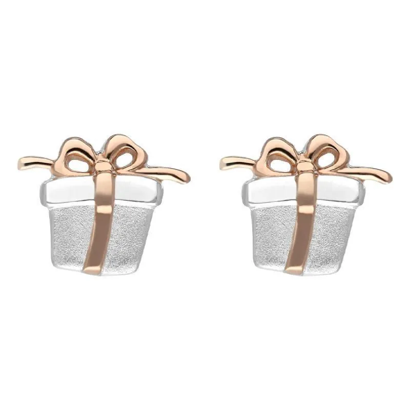 Rose Gold Plated Sterling Silver Present Stud Earrings sold by C.W. Sellors