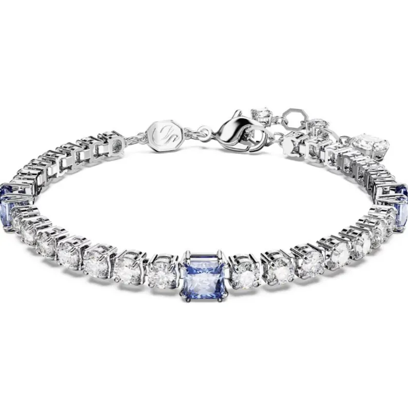 Swarovski Matrix Rhodium Plated Mixed Cut Blue Crystal Tennis Bracelet sold by C.W. Sellors