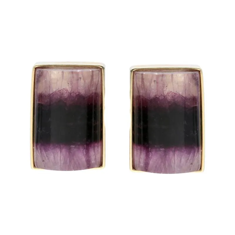 9ct Yellow Gold Blue John Oblong Stud Earrings D sold by C.W. Sellors