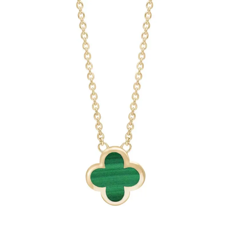 18ct Yellow Gold Malachite Bloom Small Four Leaf Clover Polished Edge Pendant sold by C.W. Sellors