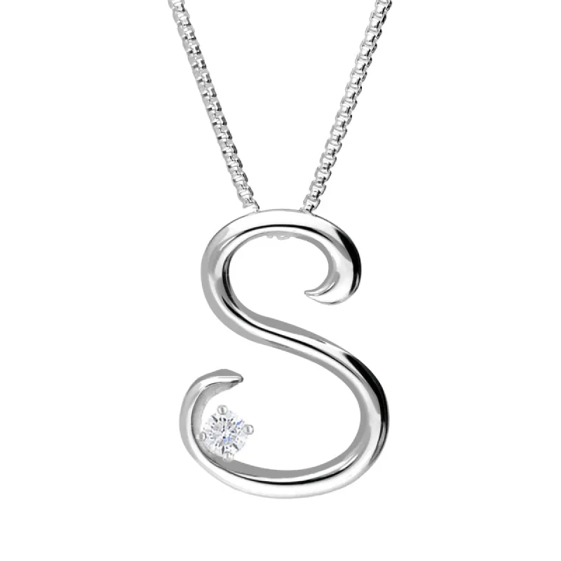 Love Letters 9ct White Gold 0.10ct Diamond Initial S Necklace sold by C.W. Sellors