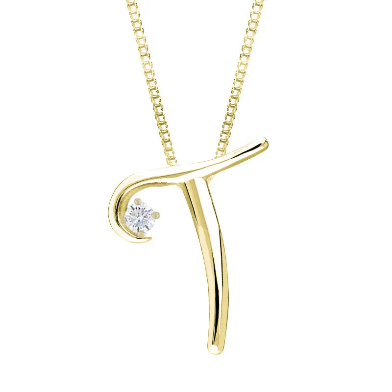 Love Letters 9ct Yellow Gold 0.10ct Diamond Initial T Necklace sold by C.W. Sellors
