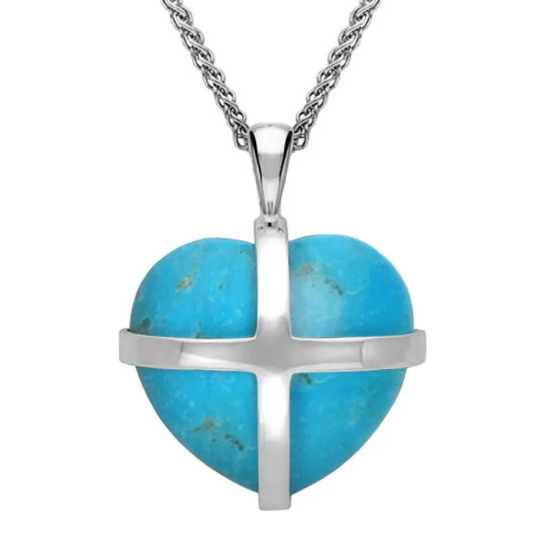 Sterling Silver Turquoise Medium Cross Heart Necklace sold by C.W. Sellors