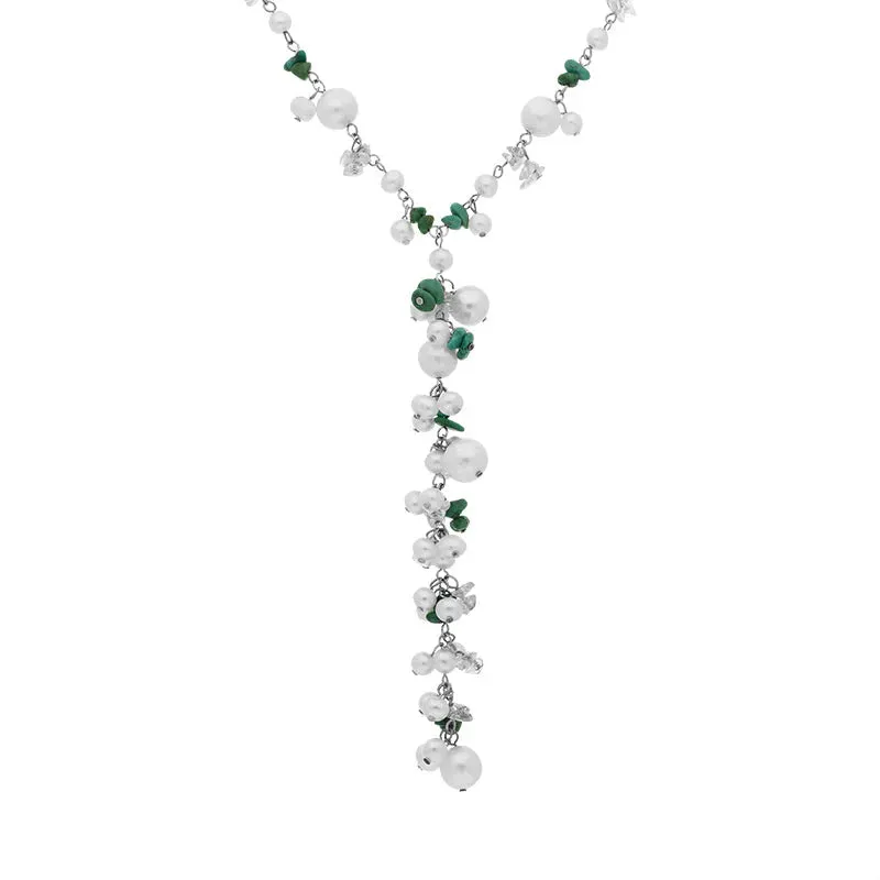 Sterling Silver Freshwater Pearl Turquoise Bead Drop Necklace D sold by C.W. Sellors