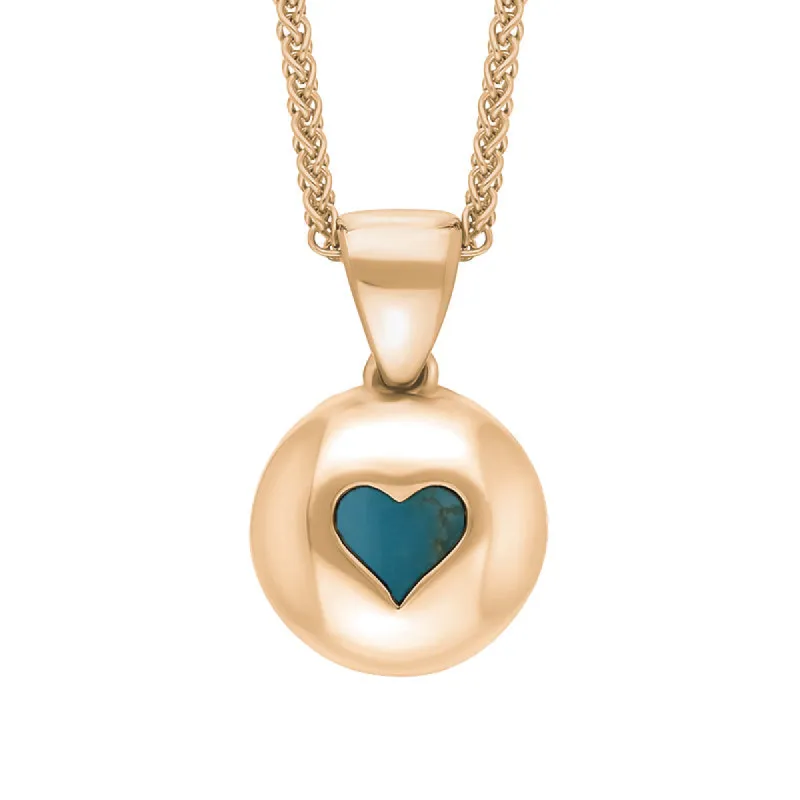 18ct Rose Gold Turquoise Heart Disc Necklace sold by C.W. Sellors