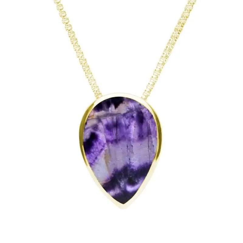 9ct Yellow Gold Blue John Upside Down Pear Necklace sold by C.W. Sellors