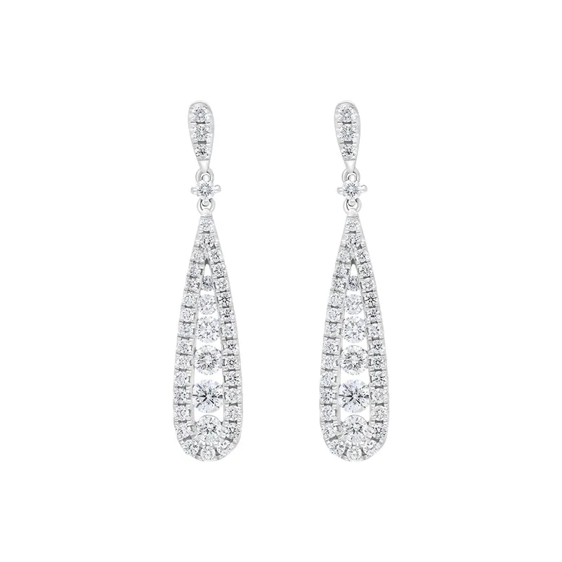 18ct White Gold 0.93ct Diamond Graduated Drop Earrings sold by C.W. Sellors