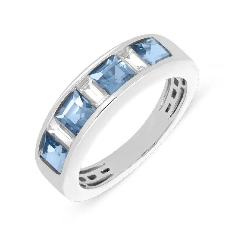 18ct White Gold Aquamarine Diamond Channel Set Ring sold by C.W. Sellors