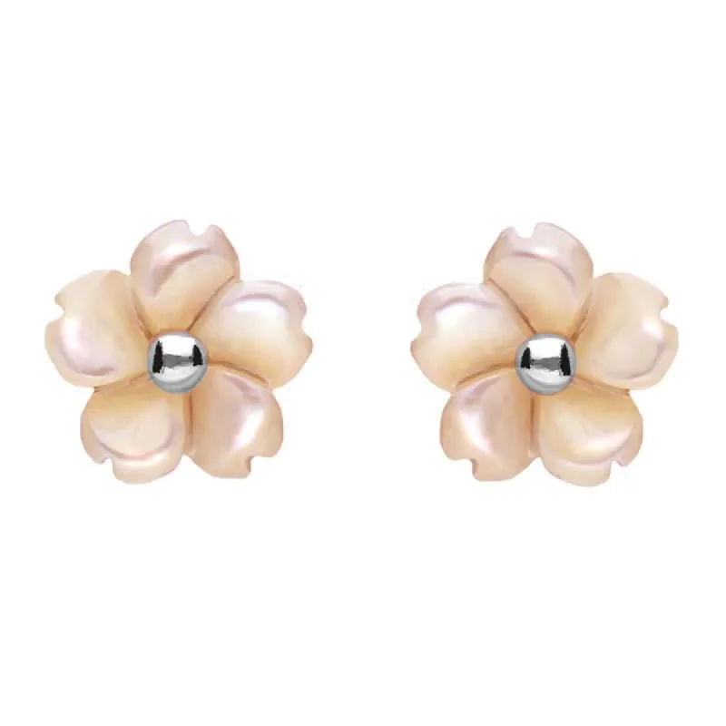 Sterling Silver Pink Mother of Pearl Tuberose 8mm Gypsophila Stud Earrings sold by C.W. Sellors