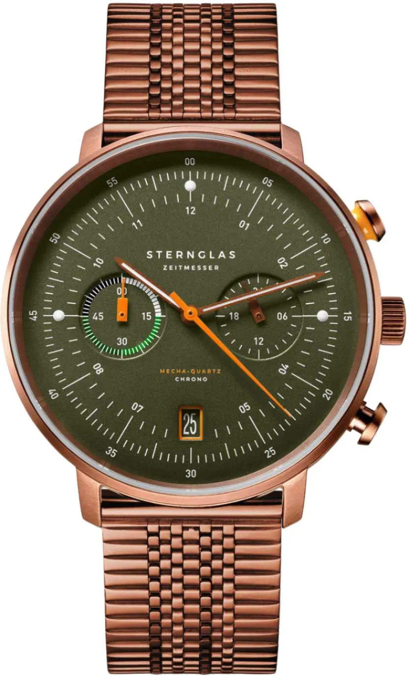 Sternglas Hamburg Chrono Green Bronze Watch sold by C.W. Sellors