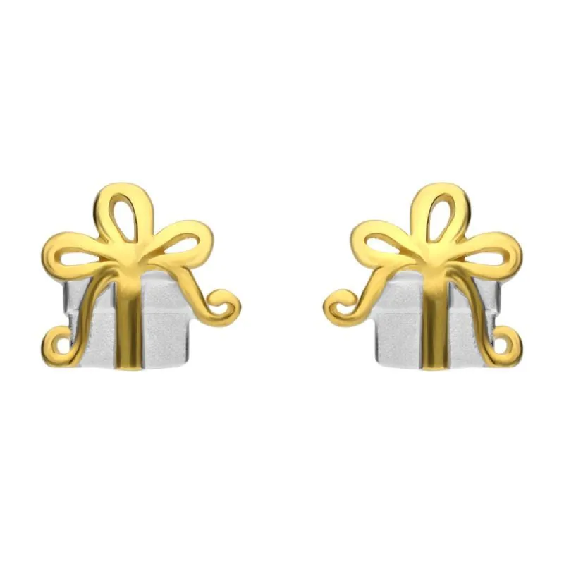 Yellow Gold Sterling Silver Plated Present Stud Earrings sold by C.W. Sellors