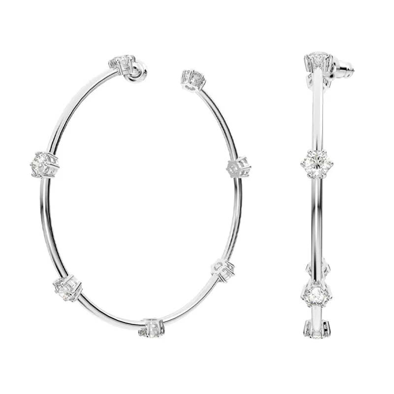 Swarovski Constella Rhodium Plated White Crystal Hoop Earrings sold by C.W. Sellors
