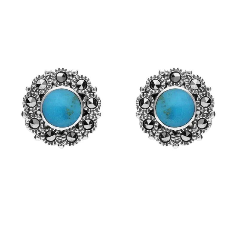 Sterling Silver Turquoise Marcasite Round Stud Earrings sold by C.W. Sellors