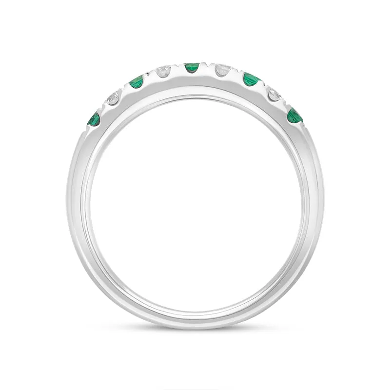 18ct White Gold Emerald Diamond Castle Set Half Eternity Ring sold by C.W. Sellors product image thumbnail 2