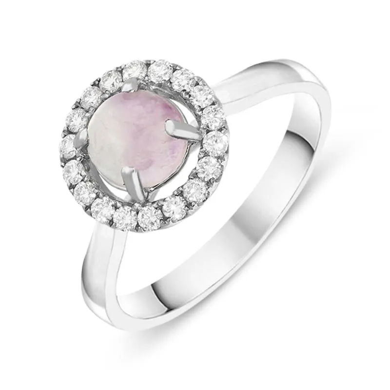 18ct White Gold Blue John 0.24ct Diamond Halo Ring D sold by C.W. Sellors