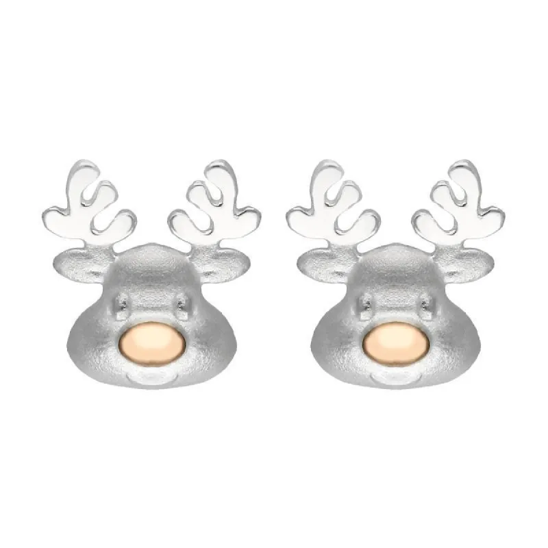 Rose Gold Plated Sterling Silver Reindeer Face Stud Earrings sold by C.W. Sellors