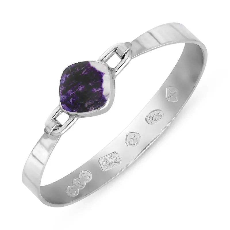 Sterling Silver Blue John Hallmark Wide Cushion Bangle sold by C.W. Sellors