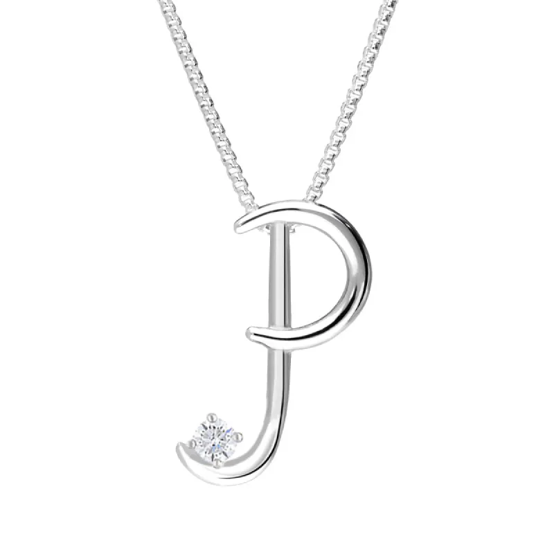 Love Letters 9ct White Gold 0.10ct Diamond Initial P Necklace sold by C.W. Sellors