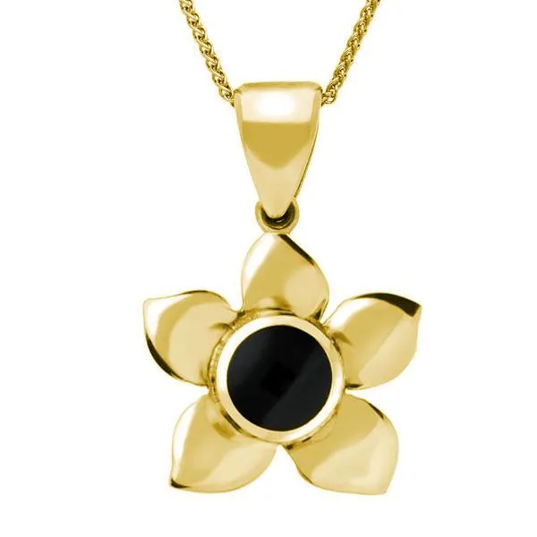 9ct Yellow Gold Whitby Jet Flower Necklace sold by C.W. Sellors