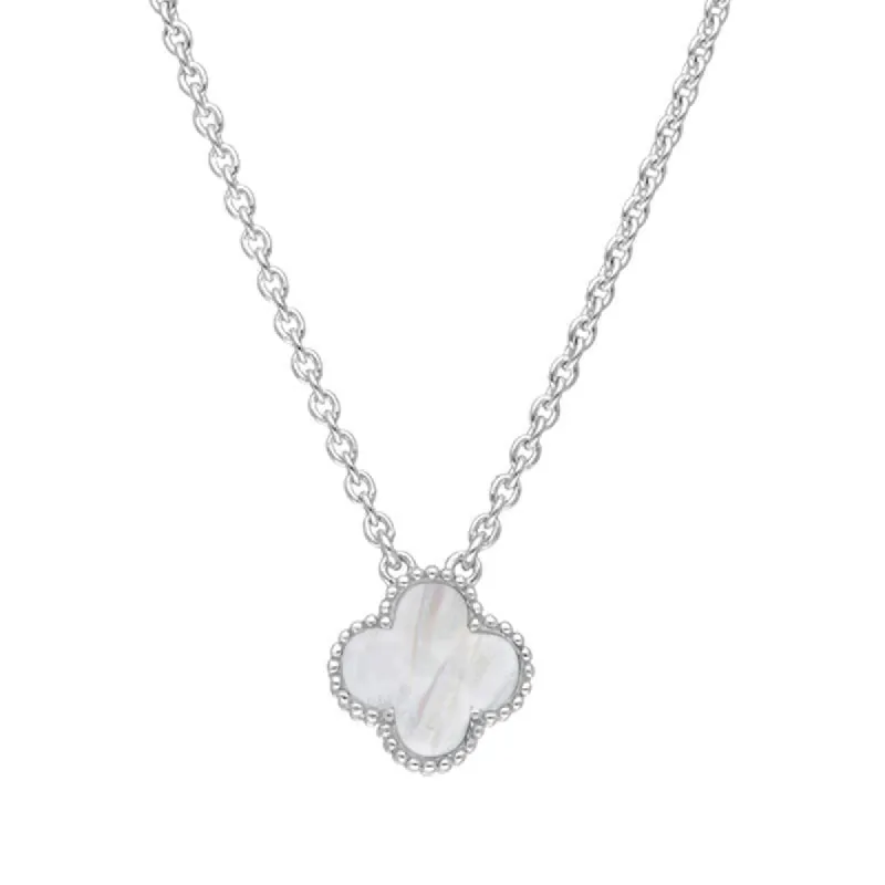 Sterling Silver White Mother of Pearl Bloom Small Four Leaf Clover Ball Edge Chain Necklet sold by C.W. Sellors