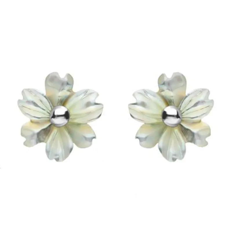 Sterling Silver White Mother of Pearl Tuberose 8mm Dahlia Stud Earrings sold by C.W. Sellors