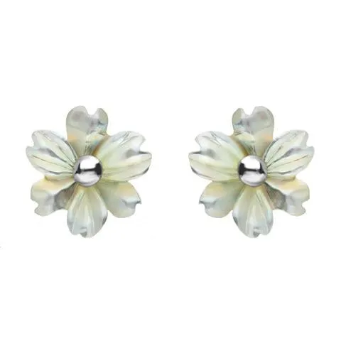 Sterling Silver White Mother of Pearl Tuberose 8mm Dahlia Stud Earrings sold by C.W. Sellors