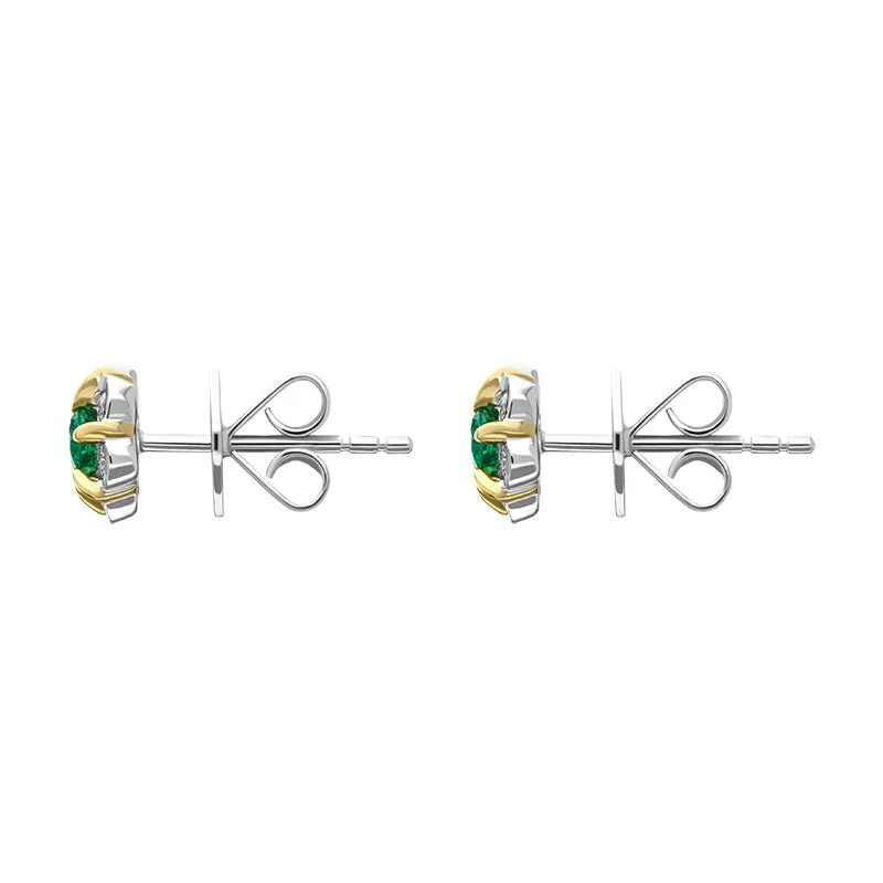 18ct White and Yellow Gold Emerald Diamond Flower Cluster Stud Earrings sold by C.W. Sellors product image thumbnail 2