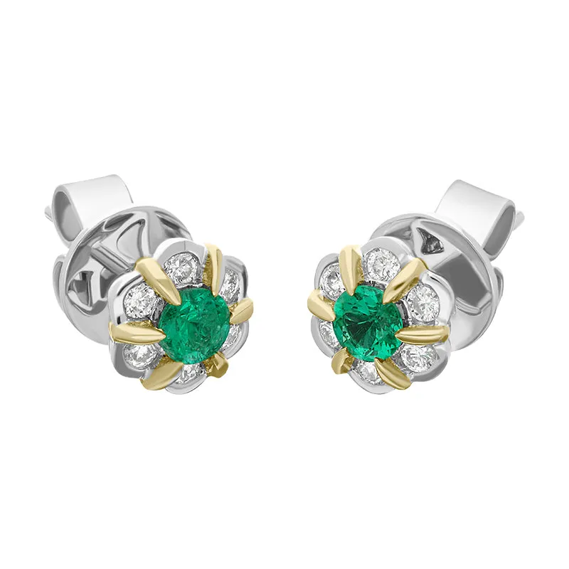 18ct White and Yellow Gold Emerald Diamond Flower Cluster Stud Earrings sold by C.W. Sellors product image thumbnail 3