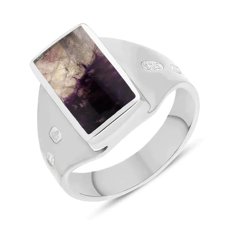 Sterling Silver Blue John King's Coronation Hallmark Small Oblong Ring D sold by C.W. Sellors