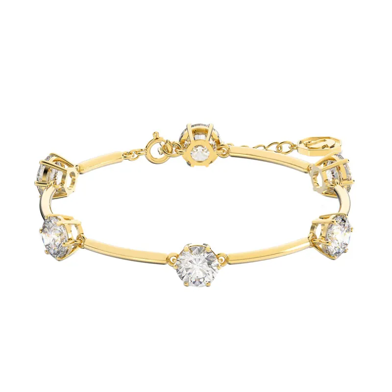 Swarovski Constella Yellow Gold Tone Plated White Crystal Round Cut Bracelet sold by C.W. Sellors