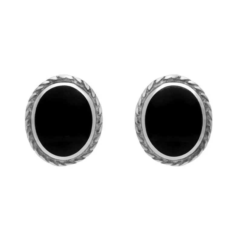 Sterling Silver Whitby Jet Small Oval Rope Edge Stud Earrings sold by C.W. Sellors