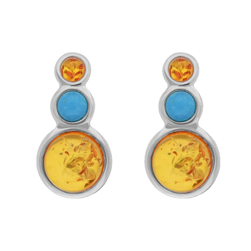 Sterling Silver Three Stone Round Graduated Amber Turquoise Stud Earrings sold by C.W. Sellors