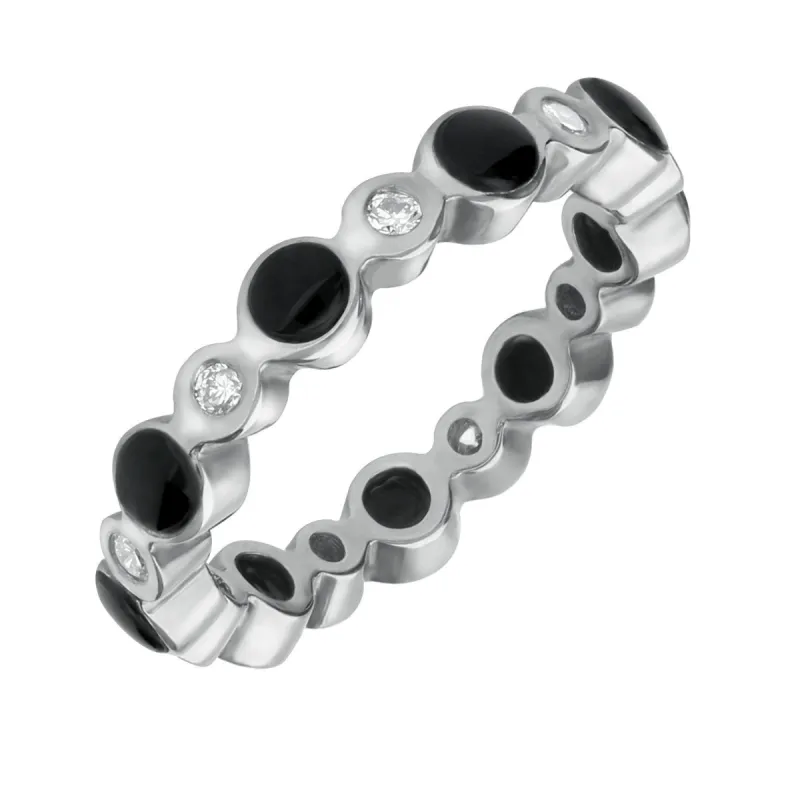 18ct White Gold Whitby Jet Diamond Eternity Ring made by C.W. Sellors