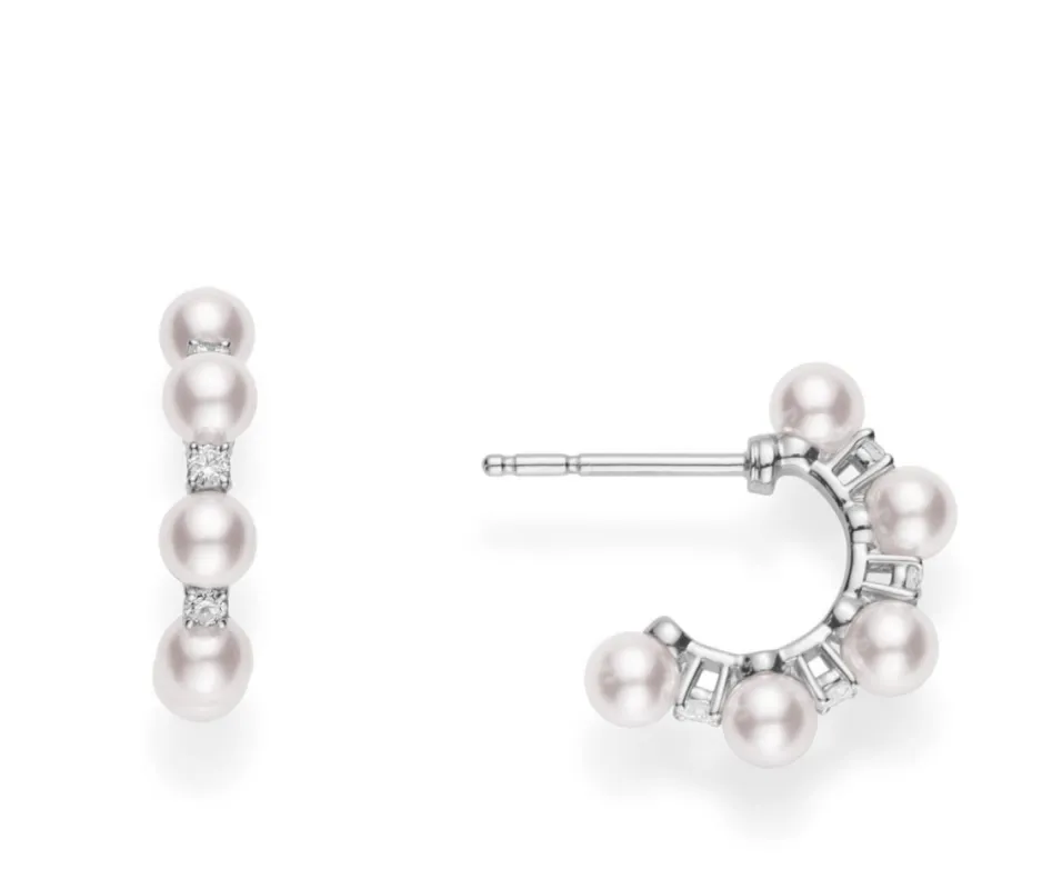 Mikimoto 18ct White Gold Akoya Pearl Diamond Hoop Earrings sold by C.W. Sellors