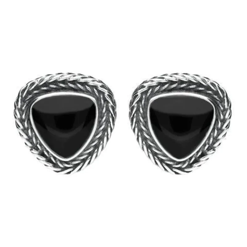 Sterling Silver Whitby Jet Foxtail Triangular Stud Earrings D sold by C.W. Sellors