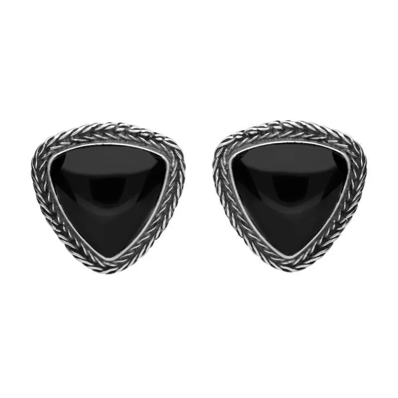 Sterling Silver Whitby Jet Earrings Triangular Large Foxtail Stud Earrings D sold by C.W. Sellors