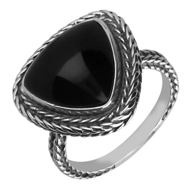 Sterling Silver Whitby Jet Large Triangular Foxtail Ring D sold by C.W. Sellors