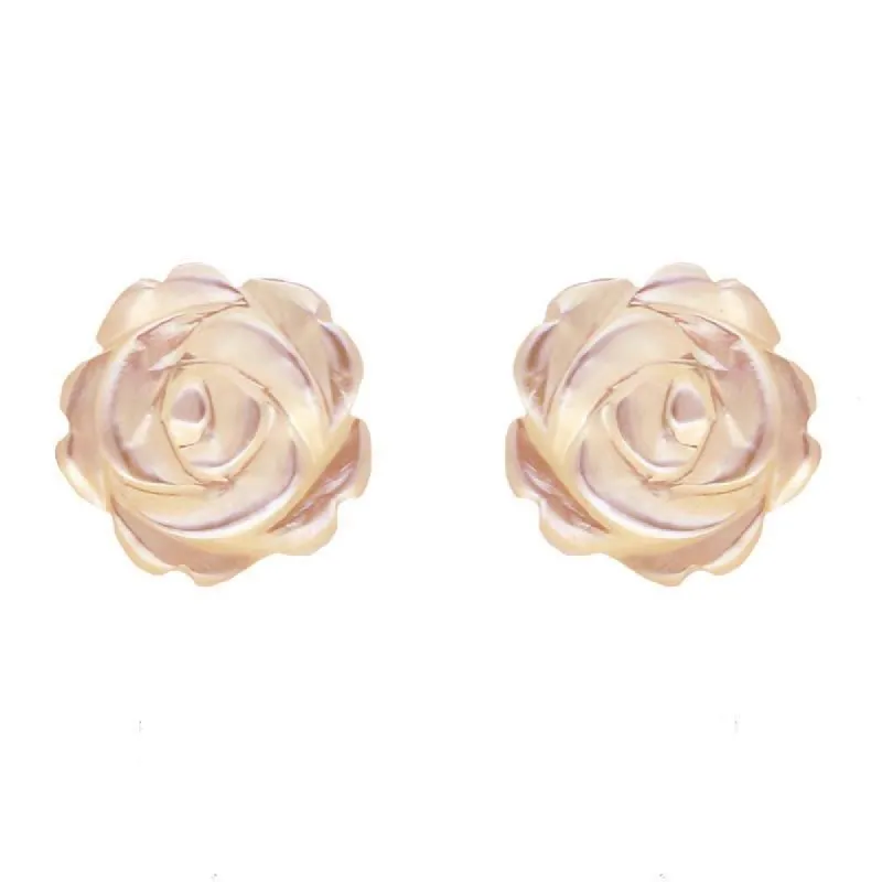 Sterling Silver Pink Mother of Pearl Tuberose 8mm Rose Stud Earrings sold by C.W. Sellors