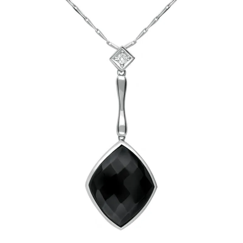 18ct White Gold Whitby Jet Diamond Faceted Cushion Necklace D sold by C.W. Sellors