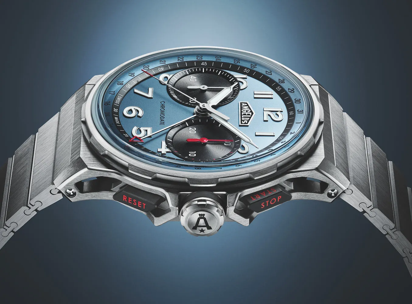 Angelus Chronodate Titanium Storm Blue Bracelet Watch sold by C.W. Sellors product image thumbnail 3
