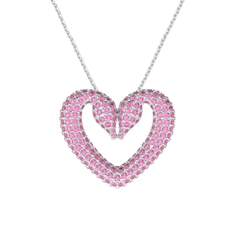Swarovski Una Rhodium Plated Medium Pink Heart Necklace D made by Swarovski