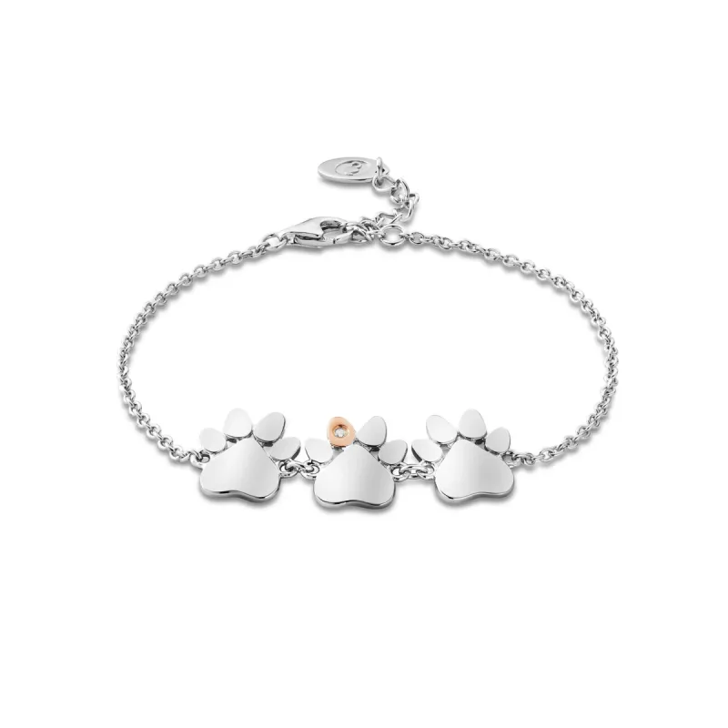Clogau Paw Prints on My Heart Silver Triple Paw Bracelet sold by C.W. Sellors