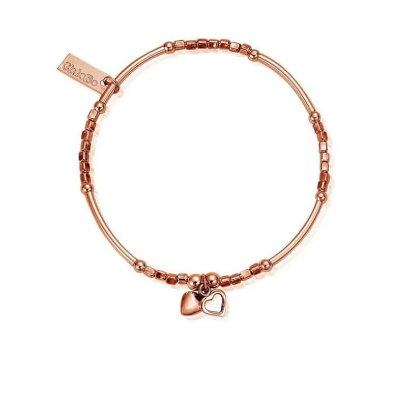 ChloBo Sterling Silver Rose Gold Plated Mini Noodle Cube Double Hearts Bracelet sold by C.W. Sellors